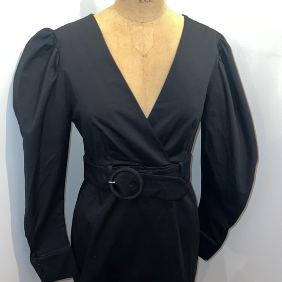 & Other Stories 3/4 Length Longsleeve Puff Shoulders V-Neck Belted Dress 8 NWT - Picture 2 of 7